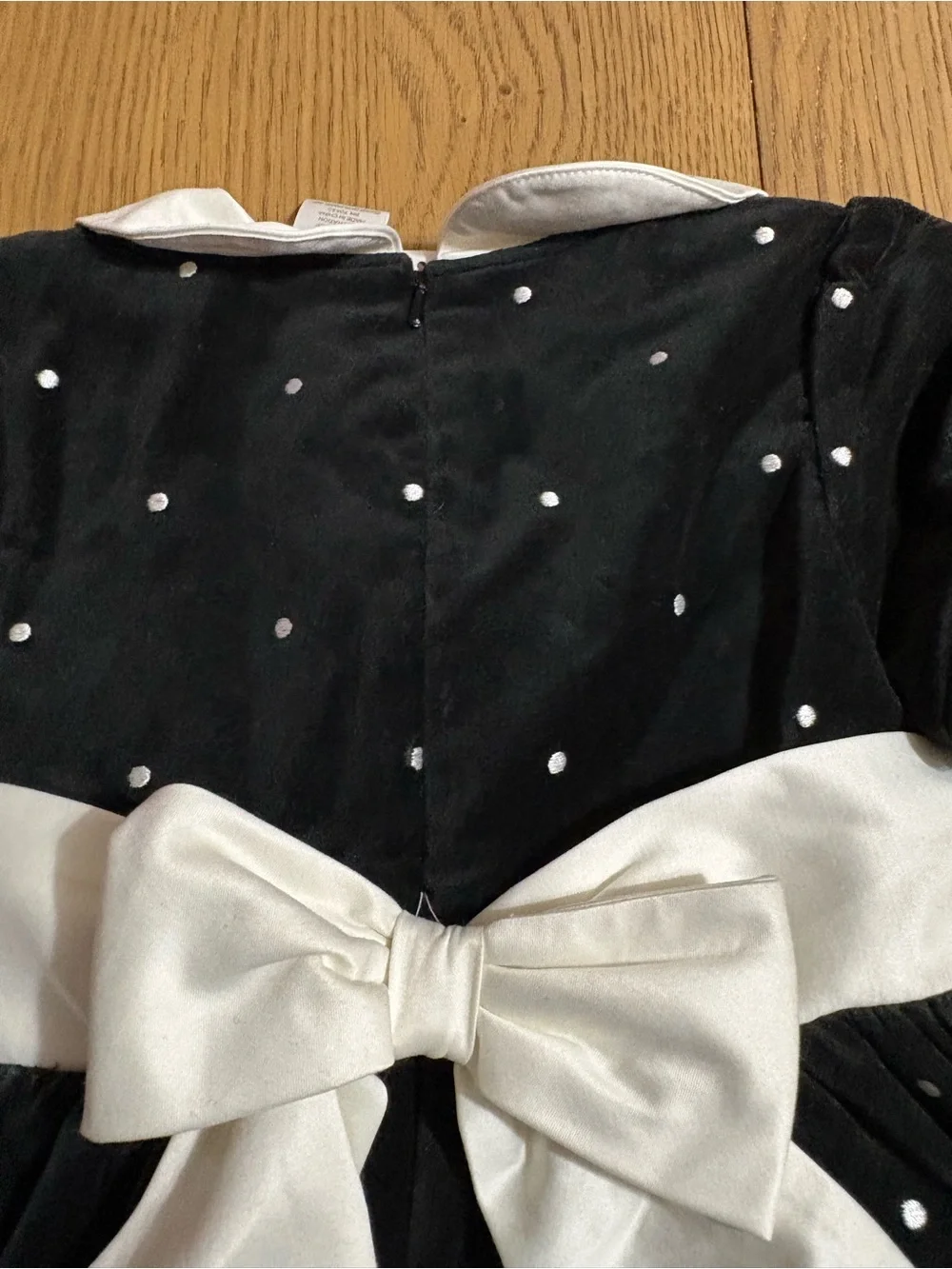 Gymboree Black Velvet Polka Dot Dress with White Collar and Waistband
